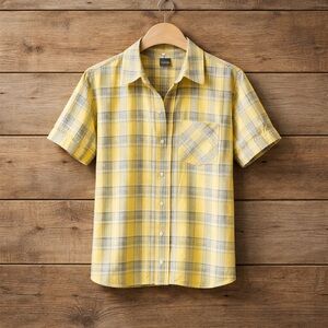 Erika Petite Medium Cotton Plaid Check Collar Neck Button Down Shirt